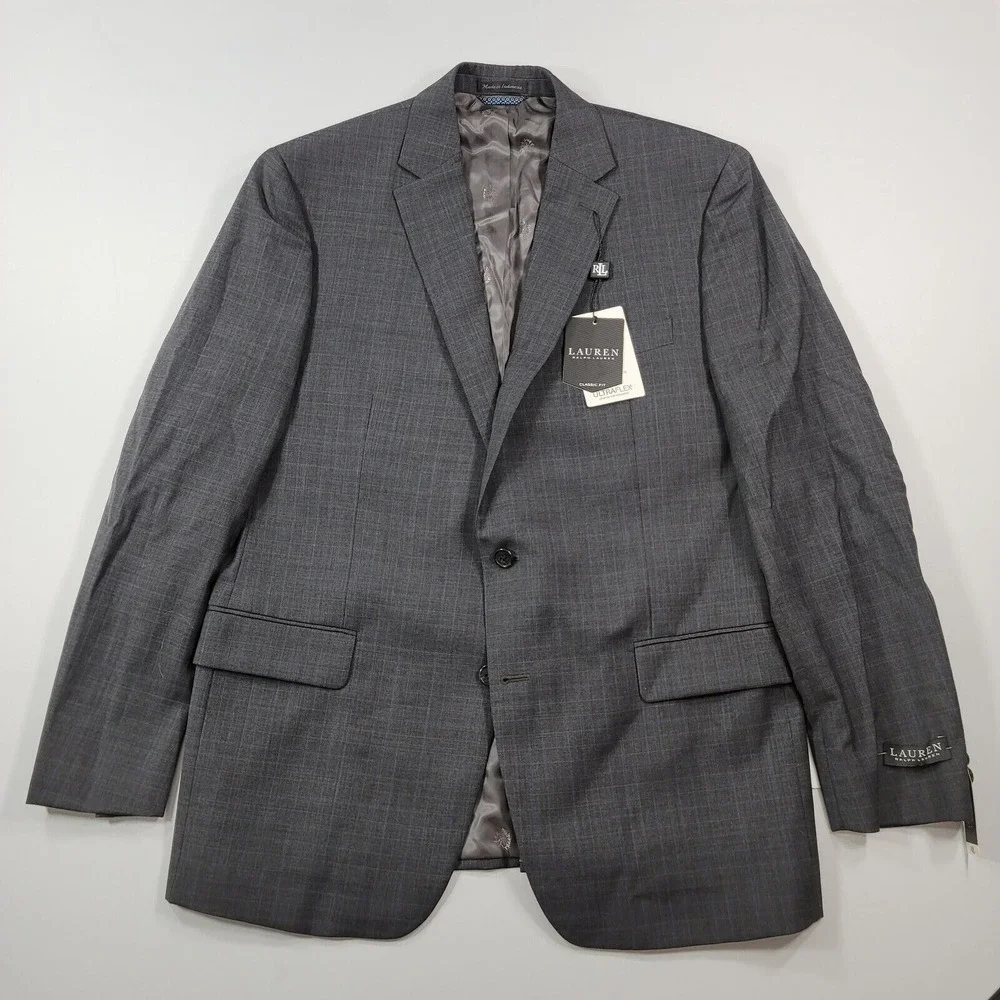 Lauren Ralph Lauren Wool Suit Jacket Mens 44L 44 Grey w/Blue‎ $450